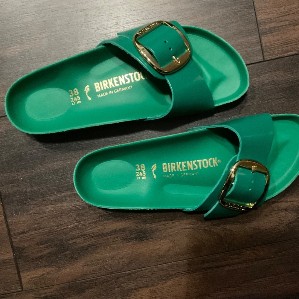 BIRKENSTOCK MADRID BIG BUCKLE SANDALS HIGH SHINE DIGITAL GREEN 38 EU, 7 US Women - Picture 2 of 6